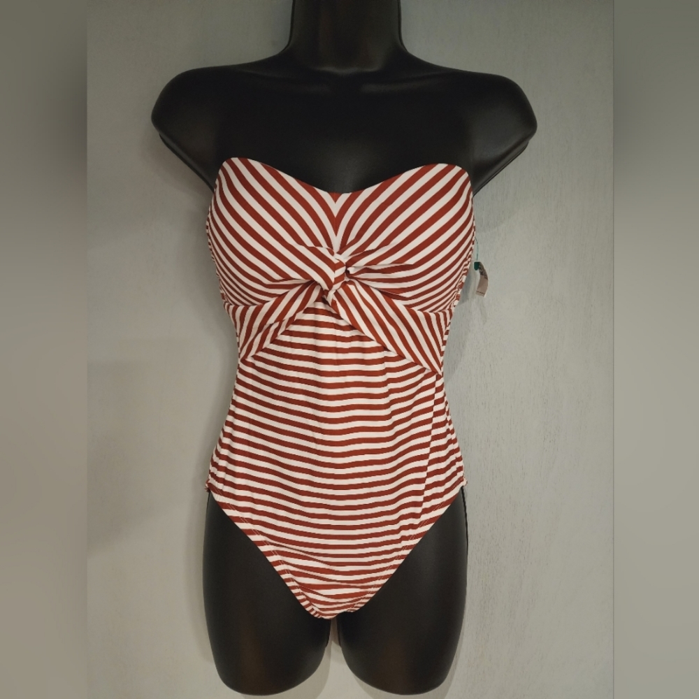 Kona Sol Striped Strapless One Piece Swim Suit